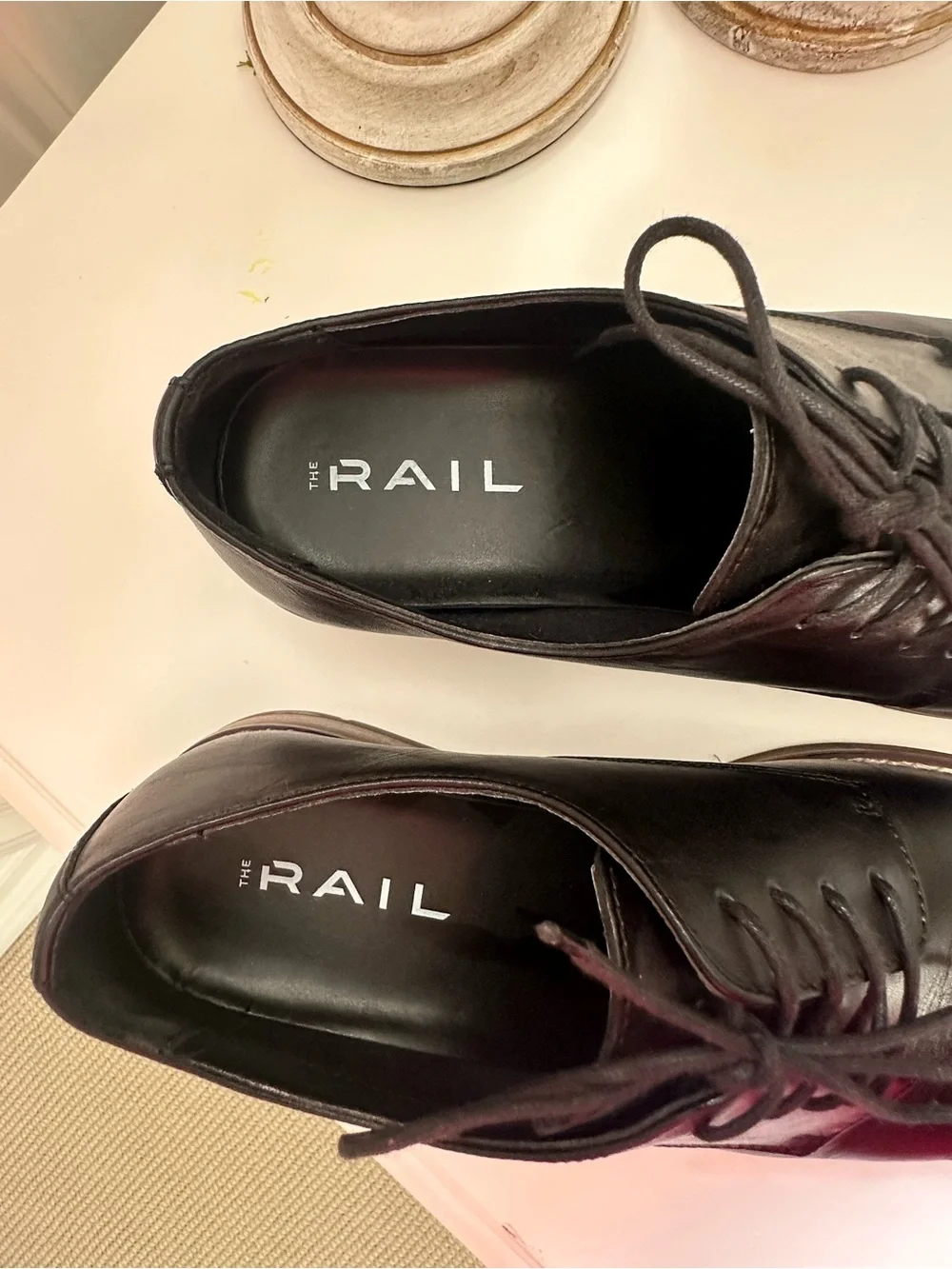 The Rail Black Leather Derby Oxfords
